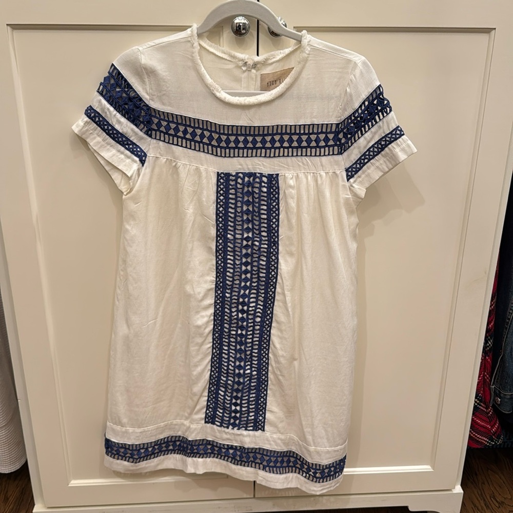 White shift dress with blue detail